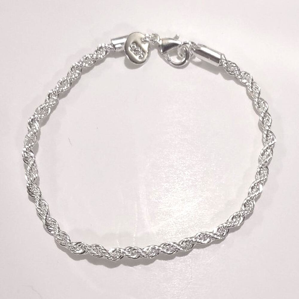 925 Silver Plated Bracelet Rope Style Christmas Birthday Valentines Gift New!